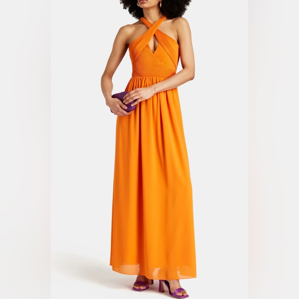 NWT One33 Social Size 2 The Joann Orange Maxi Cocktail Dress Halter Sleeveless